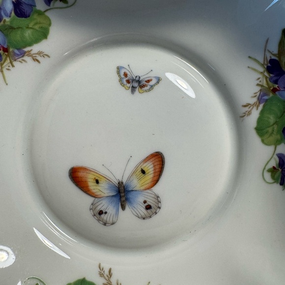 Limoges France Square Bowl Purple Violets & Butterflies. - Picture 5 of 6
